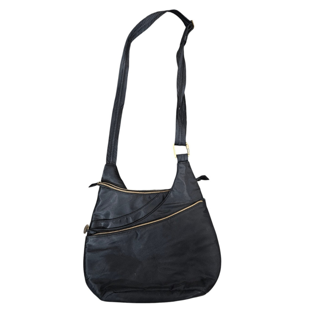 Travelon anti-theft signature crossbody bag featuring gold hardware Black